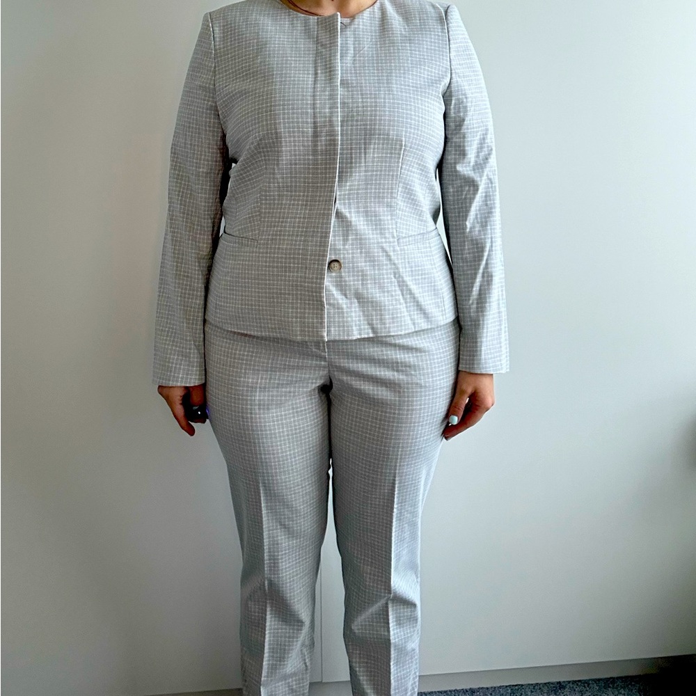 White and grey plaid summer suit